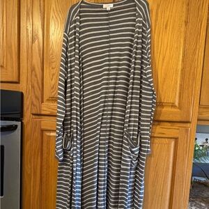 LuLaRoe Gray and White Striped Cardigan
